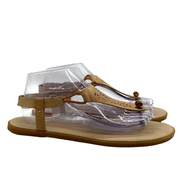Sperry Laser Cut Floral Leather Thong Sandals 10 Slingback Neutral Flat - Picture 2 of 8